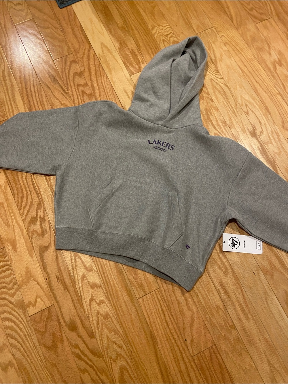 LAKERS Gray Cropped Hoodie for Women - Team Logo